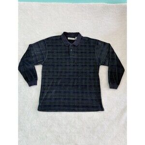 Vtg Imprints Mens L Polo Shirt Velour Soft Blue Green Stripes Classics
